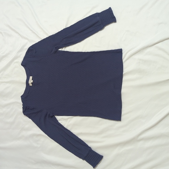 Loft Ribbed Ruffle Sleeve Blouse, Color Blue Size M - Picture 1 of 13